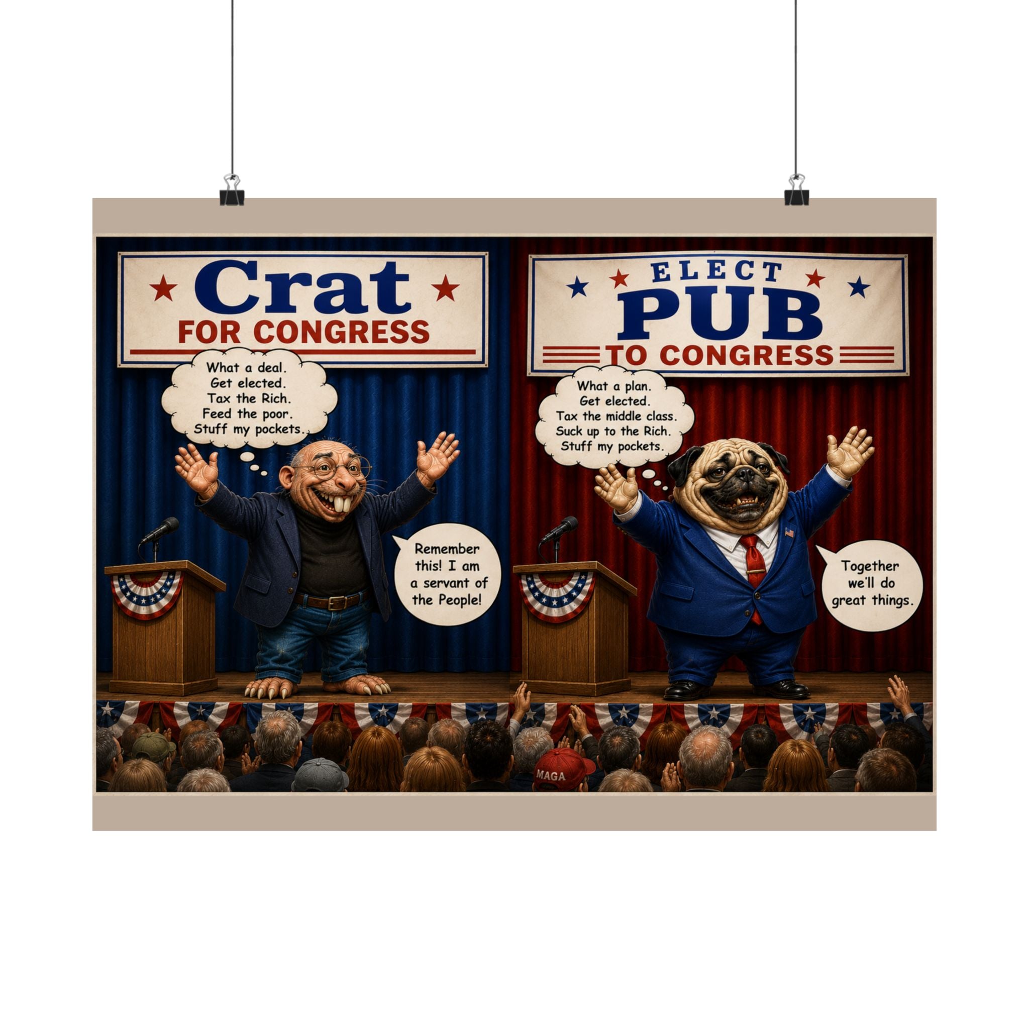 Satirical Political Poster Print — "Crat for Congress / Elect Pub" Satin Poster
