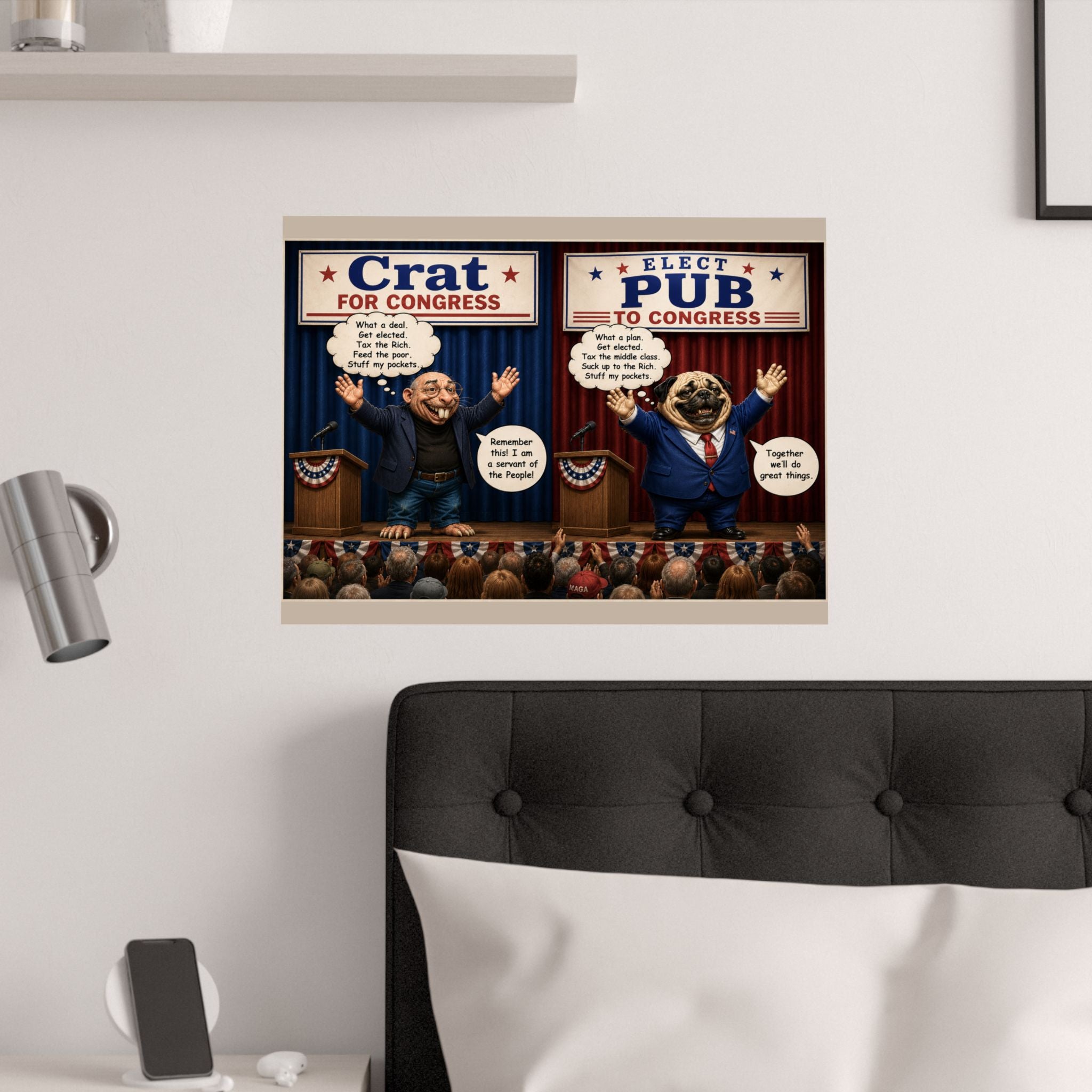 Satirical Political Poster Print — "Crat for Congress / Elect Pub" Satin Poster